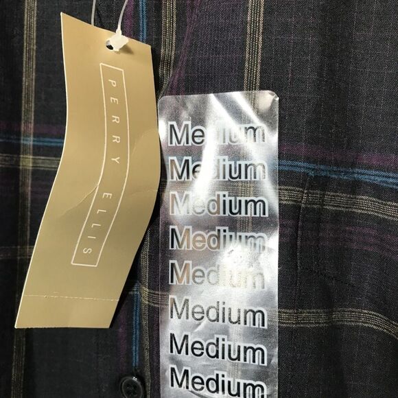 Perry Ellis Men's Sz Medium Blue Plaid Long Sleeve Button Down Nwt - Picture 5 of 8